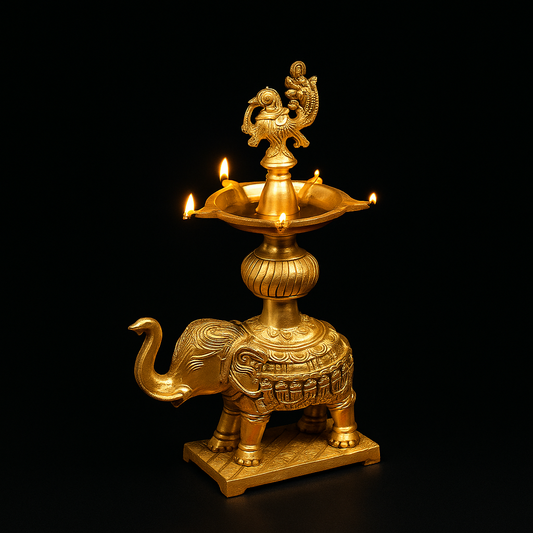 Elegant Brass Elephant Annam Diya