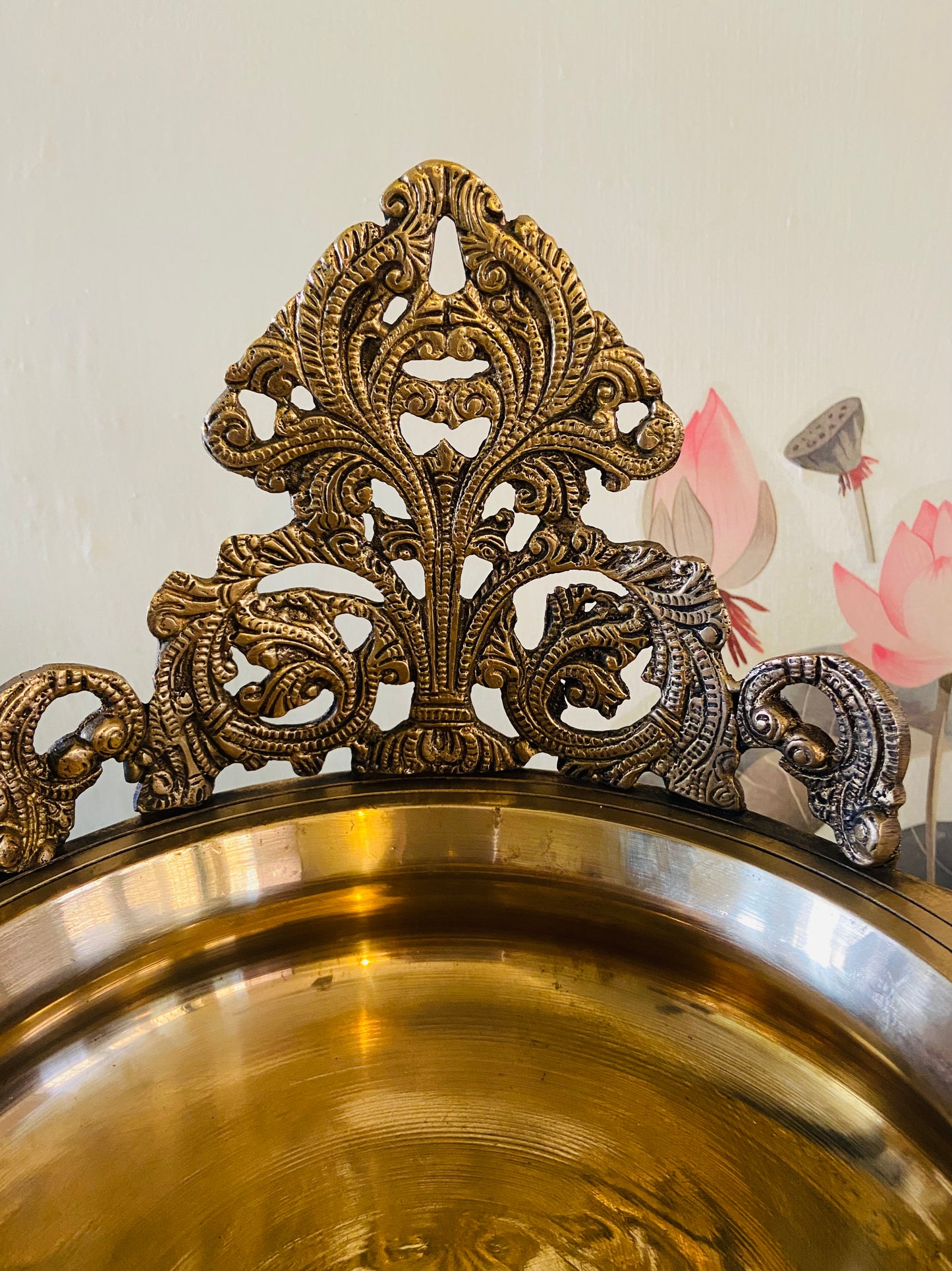 Handcrafted Brass Decorative Urli with Floral Motif