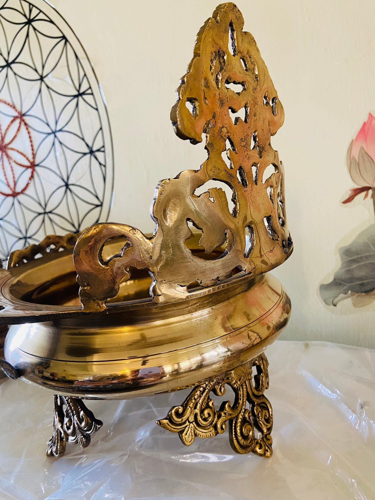 Handcrafted Brass Decorative Urli with Floral Motif