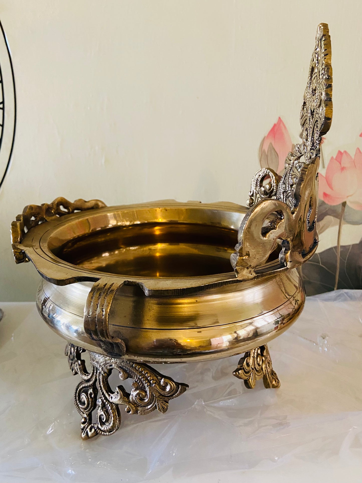 Handcrafted Brass Decorative Urli with Floral Motif