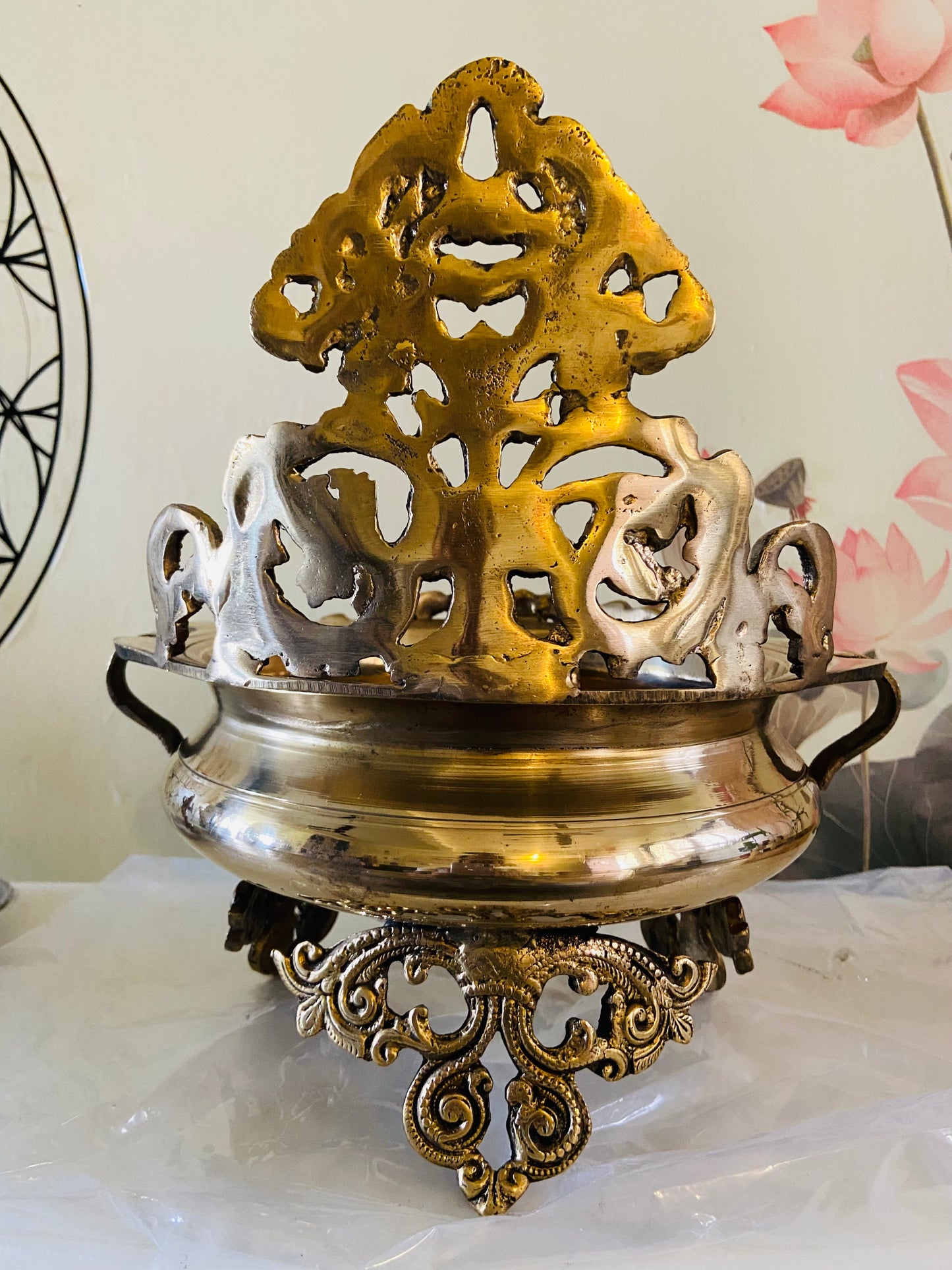 Handcrafted Brass Decorative Urli with Floral Motif