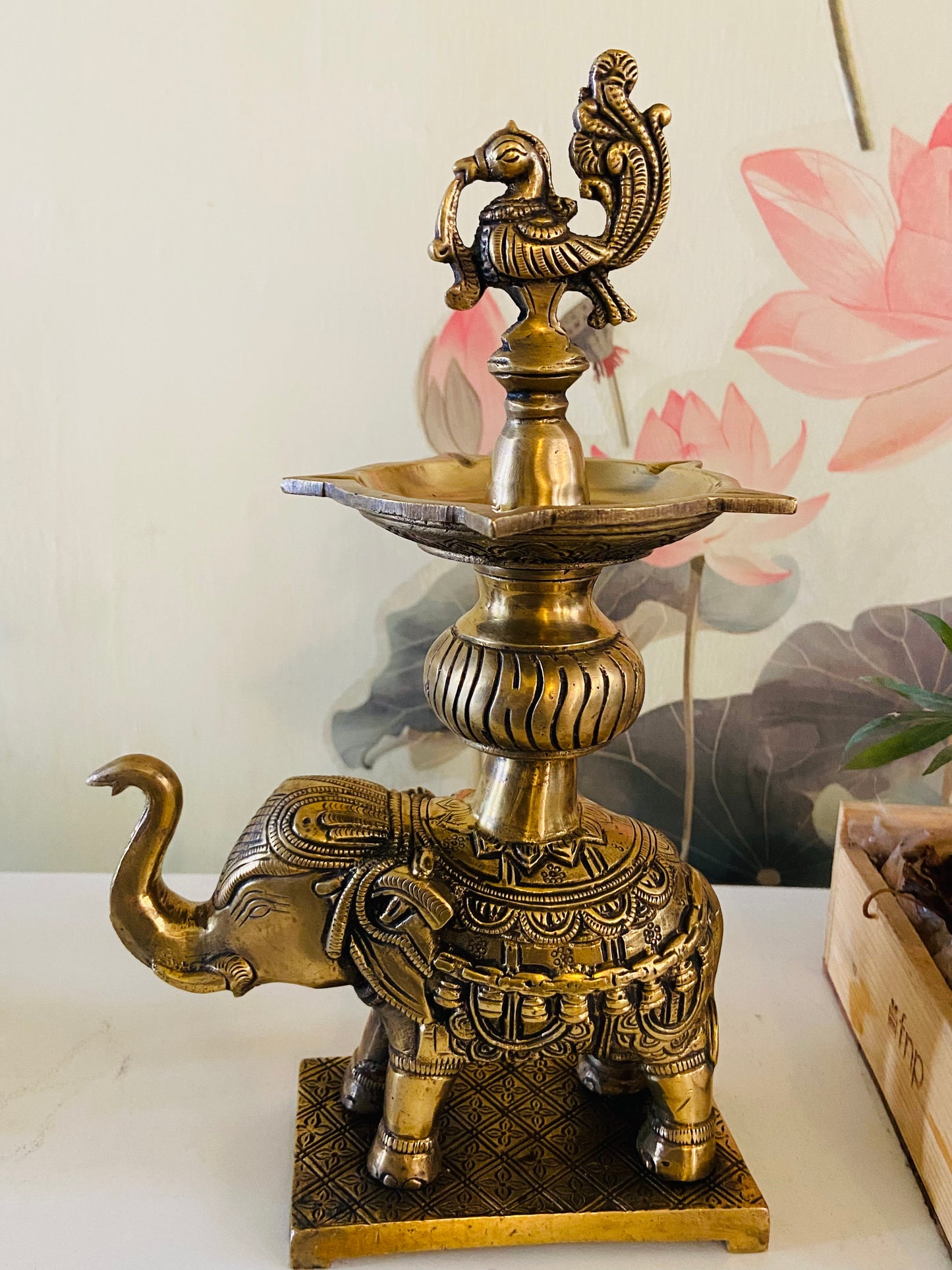 Elegant Brass Elephant Annam Diya