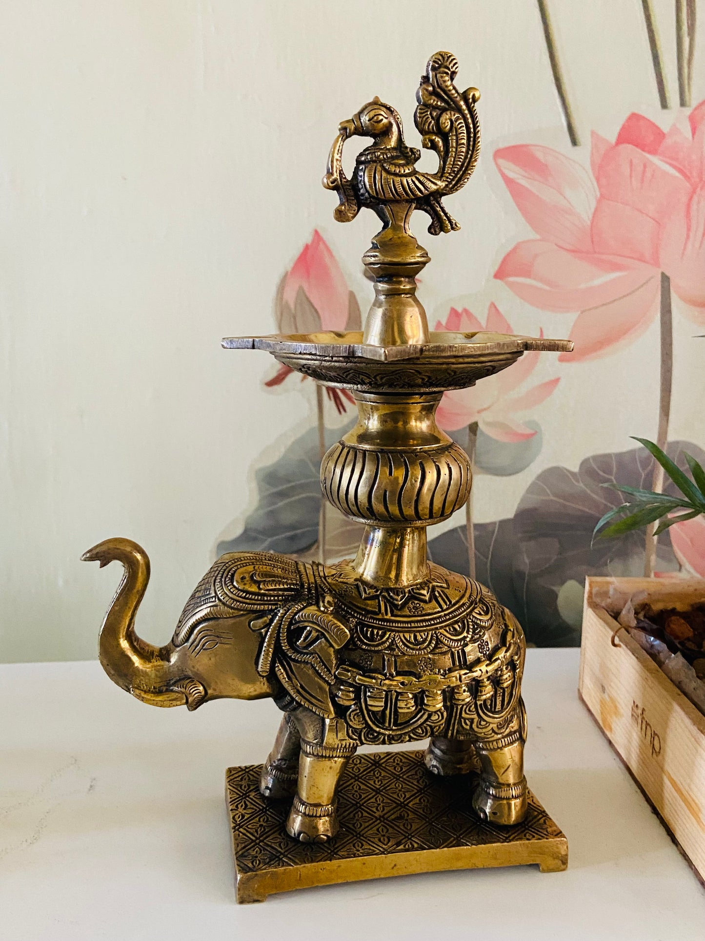 Elegant Brass Elephant Annam Diya