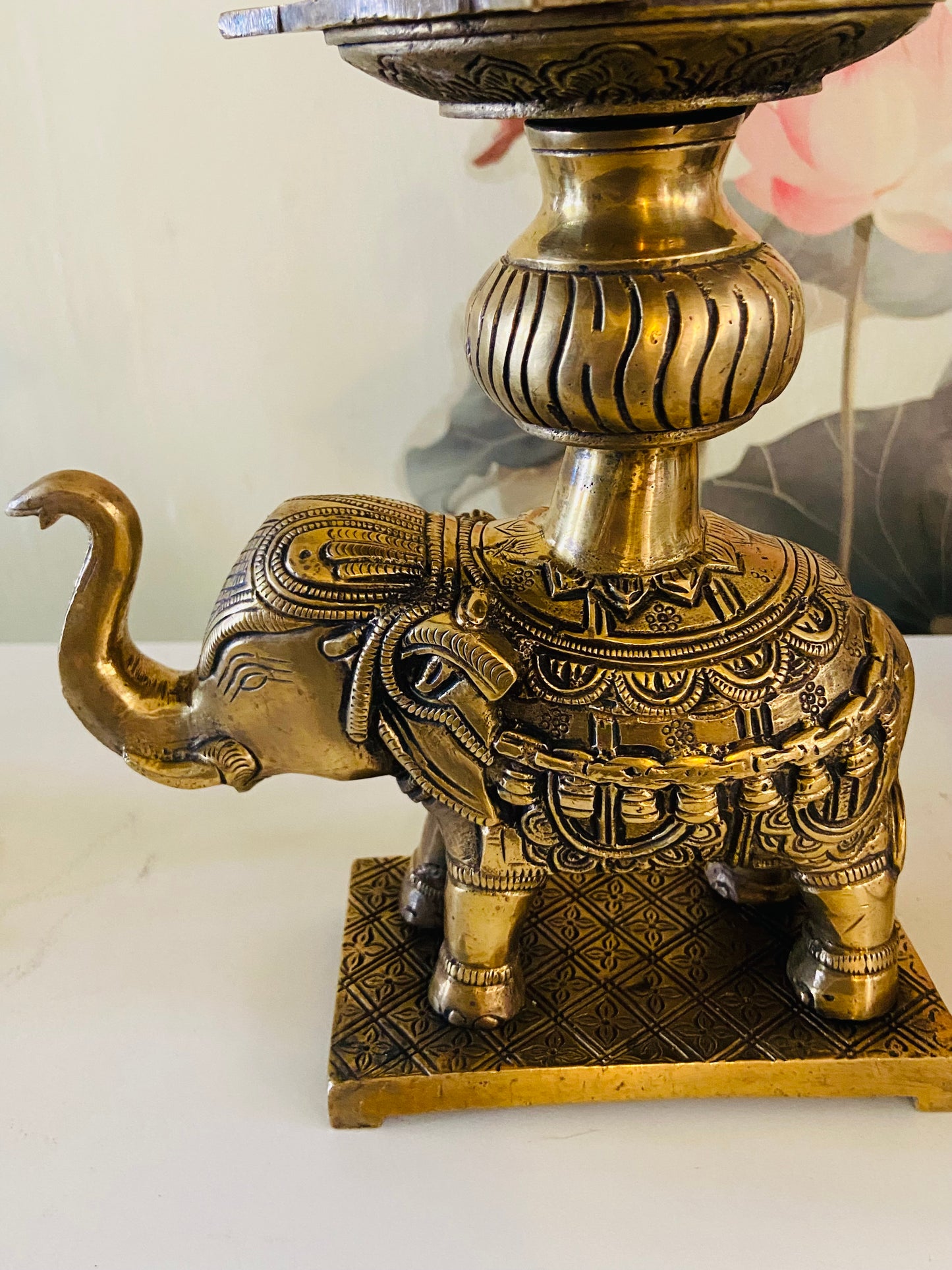 Elegant Brass Elephant Annam Diya