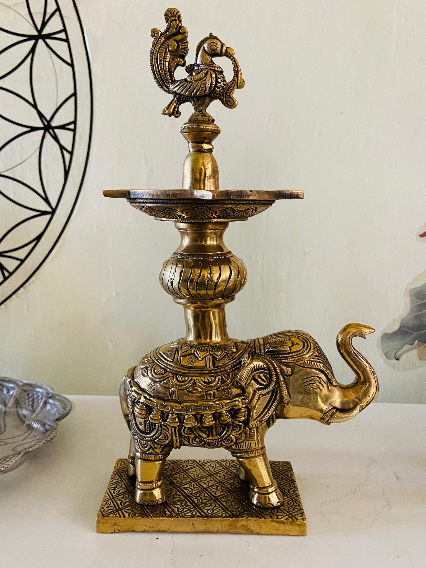 Elegant Brass Elephant Annam Diya
