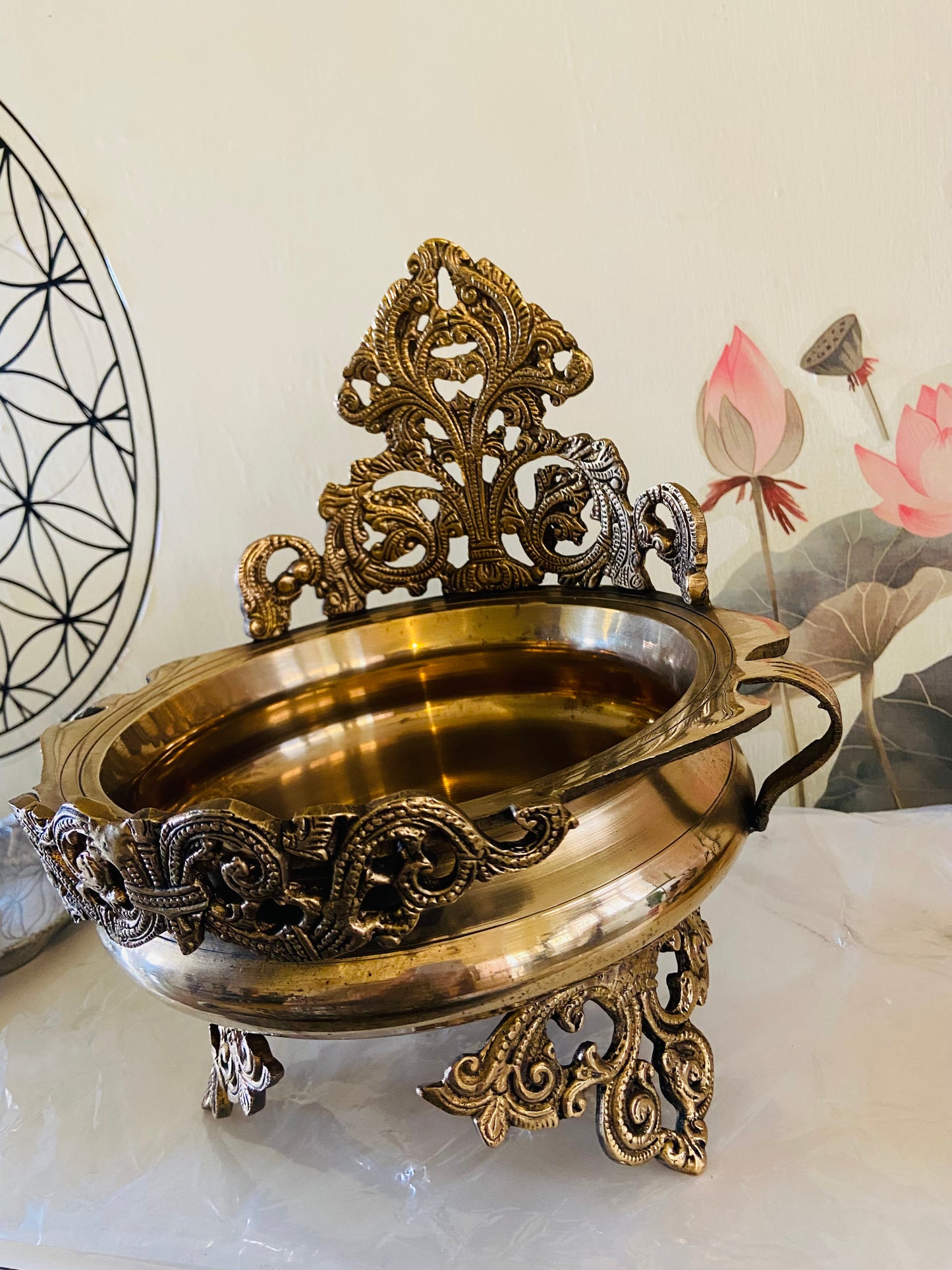 Handcrafted Brass Decorative Urli with Floral Motif
