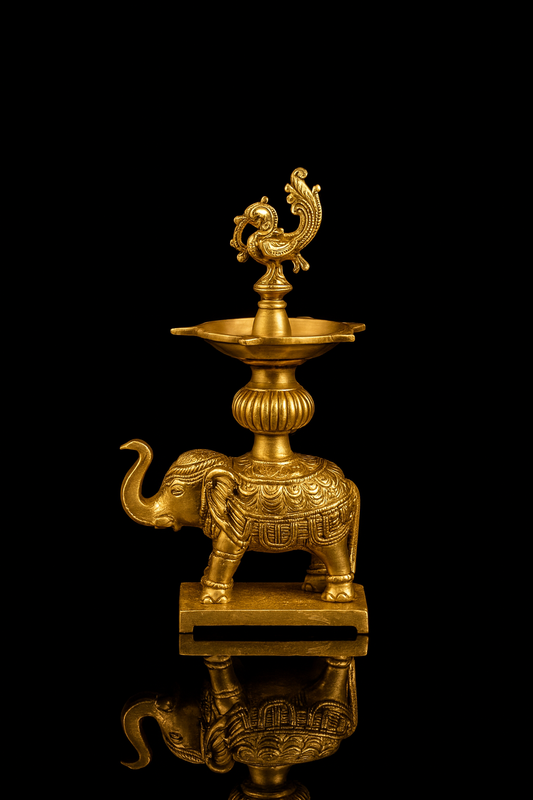 Elegant Brass Elephant Annam Diya