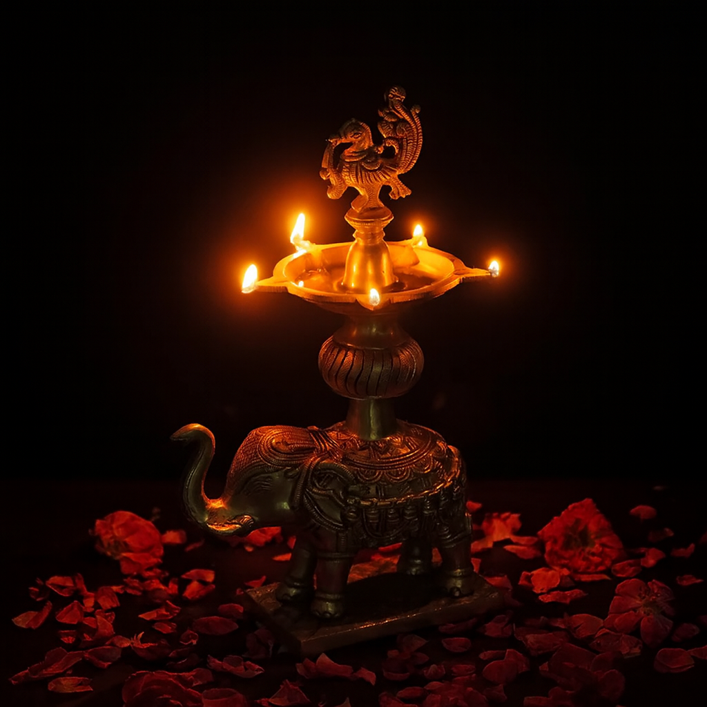 Elegant Brass Elephant Annam Diya